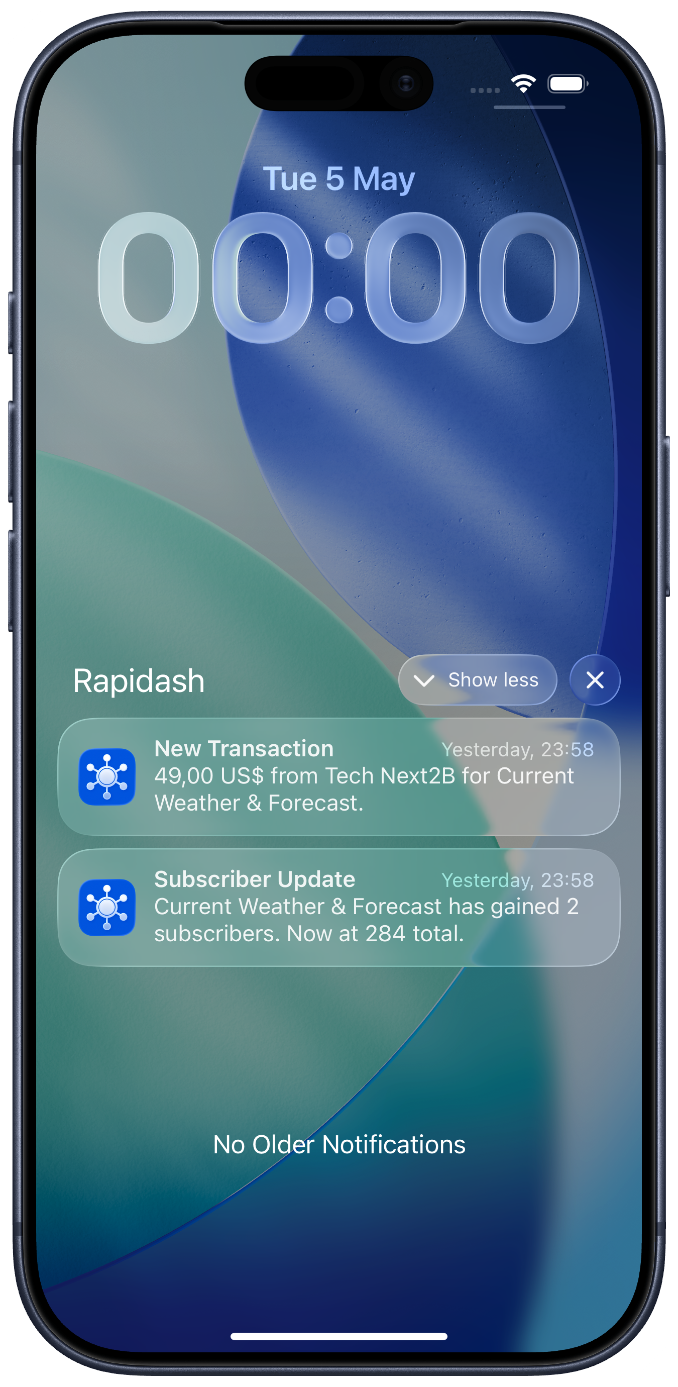 Rapidash iOS dashboard showing RapidAPI product analytics