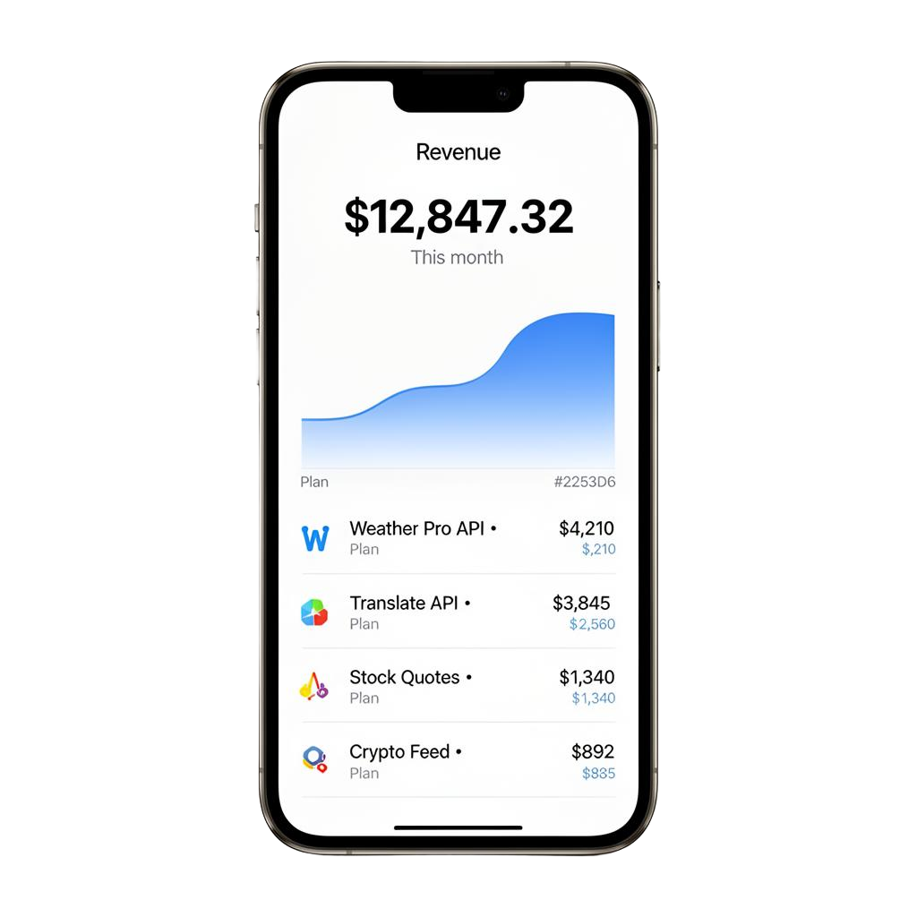 Rapidash revenue screen showing monthly earnings and per-API breakdown